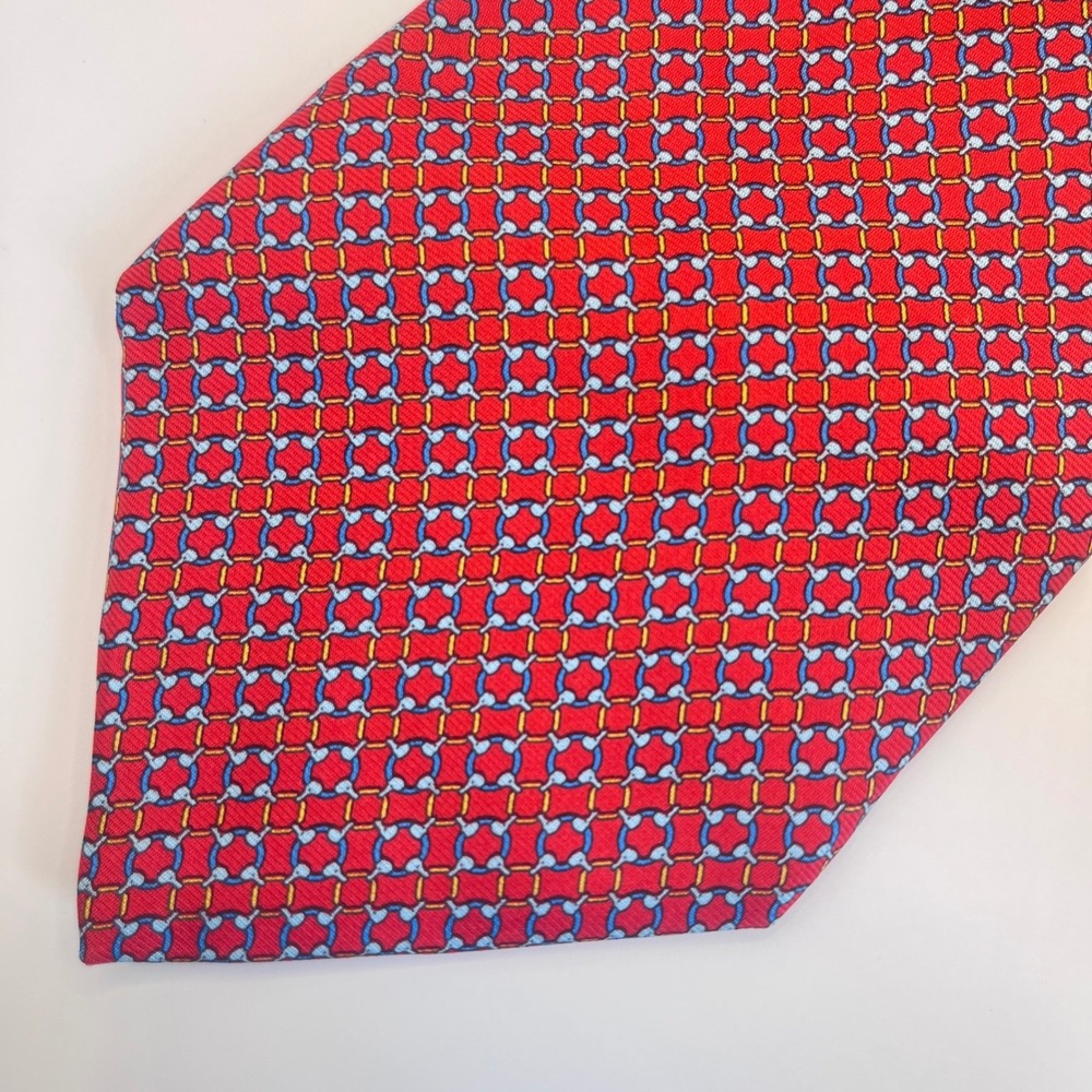 Brooks Brothers Tie Mens OS Red Excellent Silk Geometric Chain Link Made in USA